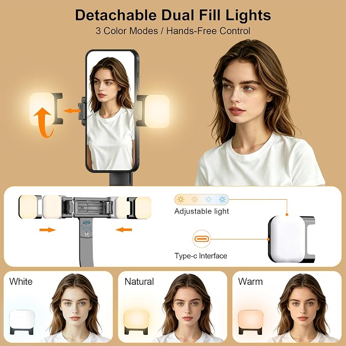 Auto Face Tracking Tripod for iPhone with Light and Remote Phone Stand | 360 Rotation Tripod that Follows Your Movement, No App, 63" Selfie Stick for Content Creator Vlog TikTok Live Stream - Image 3