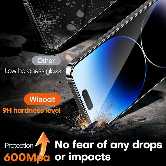 Wiaocit Tempered Glass Screen Protector for iPhone 14 Pro | 3+3 Pack, 9H Hardness, Camera Lens Protector, Installation Frame, Bubble Free, Case Friendly - Image 3
