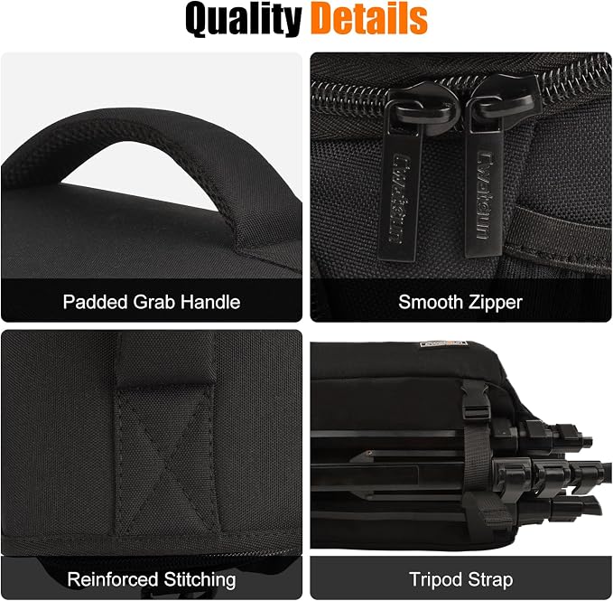 Cwatcun Camera Crossbody Shoulder Messenger Case, DSLR/SLR/Mirrorless Travel Photography Sling Bag with Tripod Holder and Rain Cover for Canon, Nikon, Sony, Fuji Cameras, Lens and Accessories | Fits 1DSLR+3 lenses+12.9" iPad+tripod. 18mm EPE foam, adj ... - Image 8