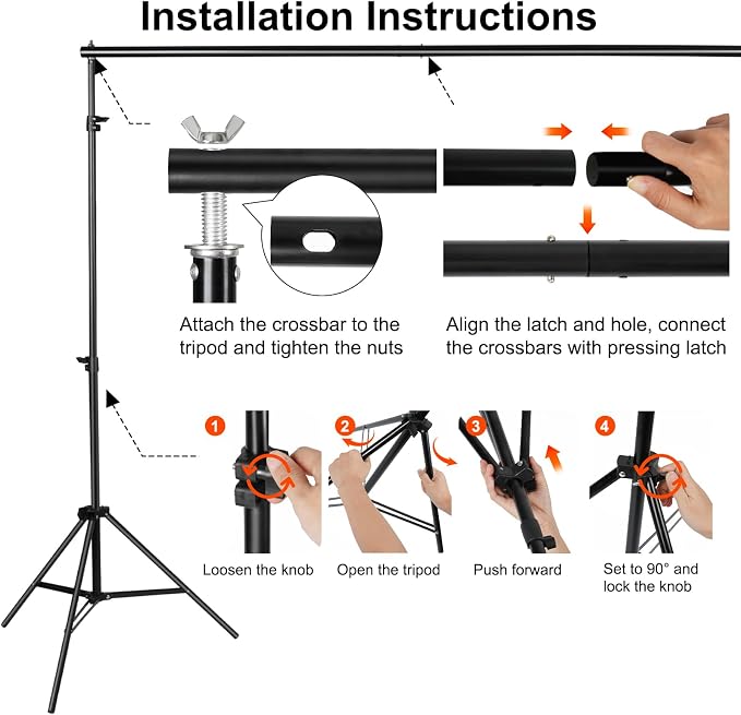 10x7ft Adjustable Photography Backdrop Stand Kit – Photo Studio Background Support with 4 Crossbars, 4 Clamps, 2 Sandbags (with 9 * 6 Feet Green Backdrop Curtain) - Image 5