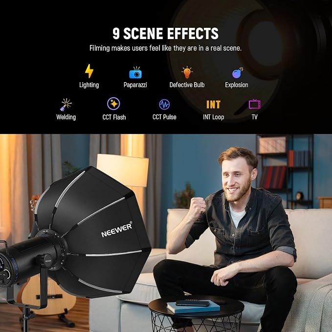 NEEWER CB200 210W LED Video Light with 2.4G/APP Control, 5600K Daylight COB Continuous Output Lighting for Photography with 98500lux/m, CRI97+/TLCI97+, 9 Scenes, PWM Dimming, Bowens Mount - Image 7