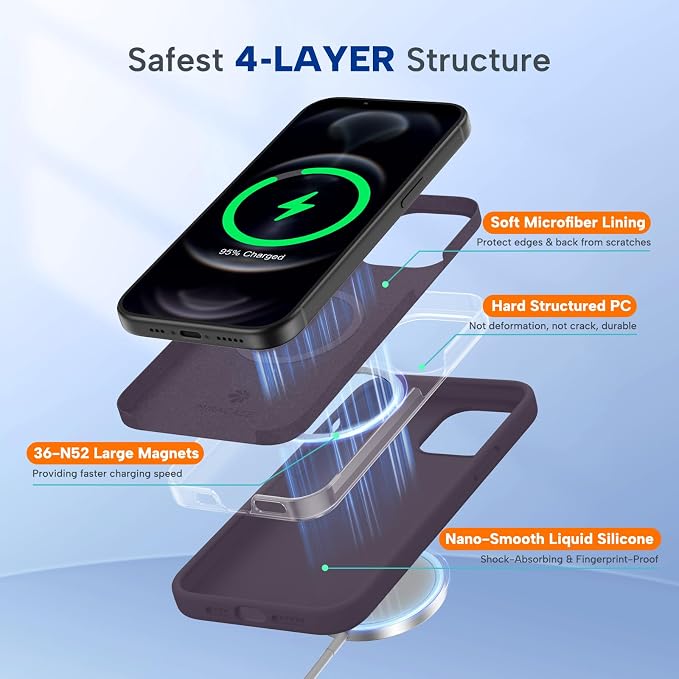 Miracase Silicone & Magnetic for iPhone 12 Pro Max Case, Dark Purple | Compatible with MagSafe, Soft Microfiber Lining, Premium Silicone Case Shockproof Drop Protection Phone Case for 12 Pro Max - Image 6