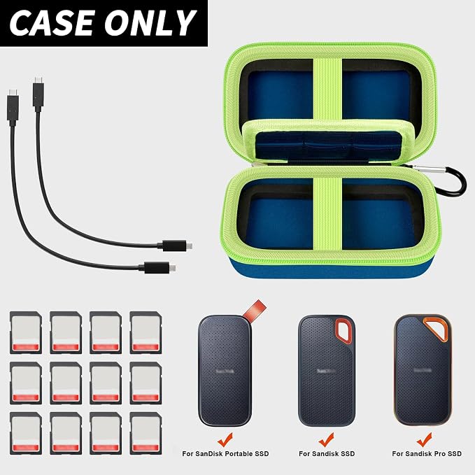 Comecase Dual SSD Case for SanDisk Extreme Portable SSD and Extreme PRO | Holds 2 Drives & 12 SD Cards, Elastic Strap Fit 500GB/1TB/2TB/4TB/8TB, Cable Groove & Carabiner for Travel, Monterey,Box Only - Image 2