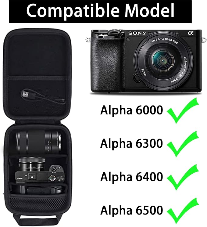 Aenllosi Hard Case for Sony Alpha a6000/a6300/a6400/a6500/a6600 Camera | Black, EVA case for a6700 Mirrorless Digital Camera, Water-resistant Impact-resistant design, carry handle, Case only - Image 4