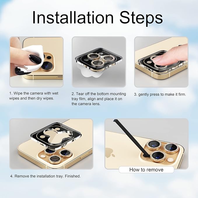 Misea Compatible for iPhone 14 Pro/iPhone 14 Pro Max Camera Lens Protector | 9H Tempered Glass Ultra HD Bling Camera Screen Protector Cover Metal Individual Ring Decoration Accessories, Gold Glitter - Image 7