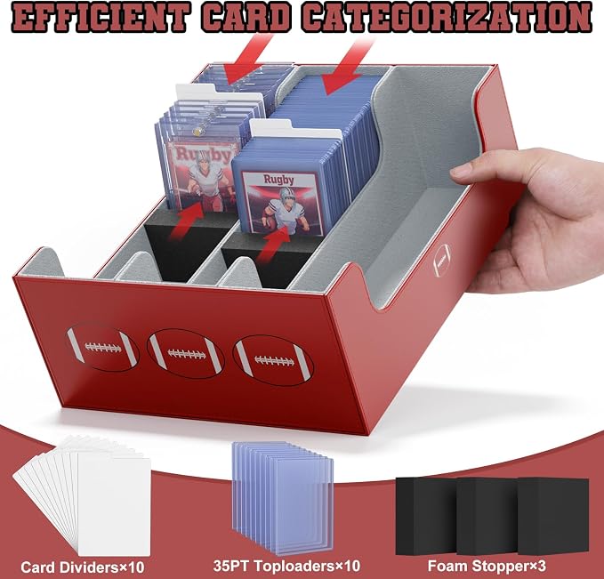 Mlikero Football Card Storage Box, Trading Card Storage Box Oversized Fits Toploaders, Magnetic Closure Sports Card Case for Football Cards 2026 (Holds 500+ Toploaders) - Image 5