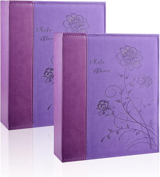 Artmag Photo Album 5x7 2 Packs Clear Pages Pockets Leather Cover Slip Slide in Photo Album Book Each Holds 100 Vertical 5x7 Photos Picture Book for Wedding Family (Purple) by Artmag
