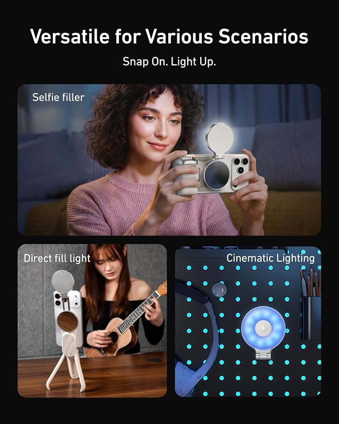 TELESIN Fun Shot Magnetic Phone Camera Grip & 4 in 1 RGB Selfie Light Kit | Phone Selfie Handle Creator Bundle Kit Compatible with iPhone Magsafe & Android Selfies/Photography/TikTok/Zoom Calls/Video - Image 7