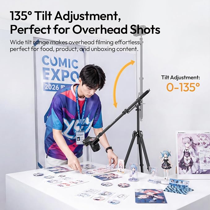 ULANZI TH09 52.7" Camera Boom Arm Light Stand Tripod Extension Bar | Extends 22.8-52.7" | 0°-135° Tilt for Overhead Filming | Dual 1/4" & 3/8" Spigot | Sturdy 11lb Aluminum Alloy Support - Image 3