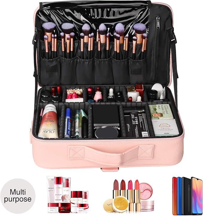 Relavel Travel Makeup Train Case Cosmetic Case Organizer Portable Artist Storage Bag with Adjustable Dividers for Cosmetics Makeup Brushes Toiletry Jewelry Digital Accessories - Image 5