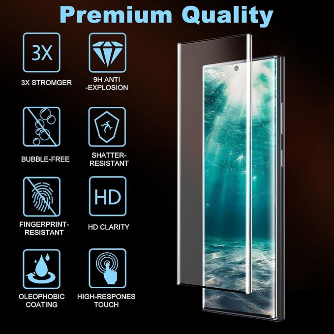 [2+2 Pack] Galaxy S23 Ultra Screen Protector, 9H Tempered Glass, Ultrasonic Fingerprint Support, 3D Curved, HD Clear Scratch Resistant for Samsung Galaxy S23 Ultra 5G Glass Screen Protector - Image 2