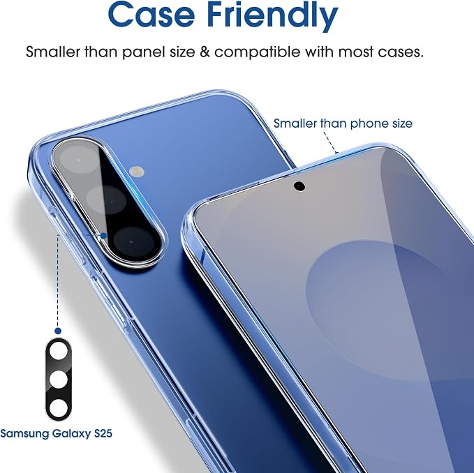 amFilm OneTouch for Samsung Galaxy S25 Screen Protector 6.2" Tempered Glass | Auto-Alignment 30s Install with Camera Lens Protector, Bubble Free, Case Friendly, Anti-Scratch [2+2 Pack] (S25-6.2'') - Image 5