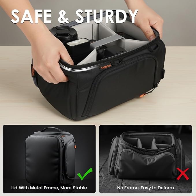 TARION Protective Camera Insert Bag Quick Access DSLR Inner Case Organizer | Fits 1 Camera 5 Lenses, Full Opening Back Design, Framed Top Lid, Padded Insert Cube, 8.9x6.5x11" ShellCore S - Image 5