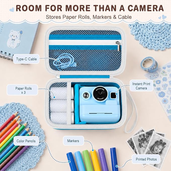 Kids Instant Print Camera Case for DYLANTO for ESOXOFFORE Cameras | Portable Digital Camera Case Organizer for ETIKEZ for YTETCN for DUDUDRAGON with Pocket for Accessories (Box Only)-Navy Blue - Image 4
