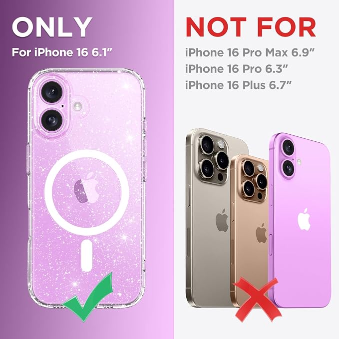 CAPRARO for iPhone 16 Case, Compatible with MagSafe Clear Glitter | Upgraded [Full Camera Protection] Protective Translucent Matte Women Girl Magnetic Phone Case Cover, Clear Glitter - Image 2