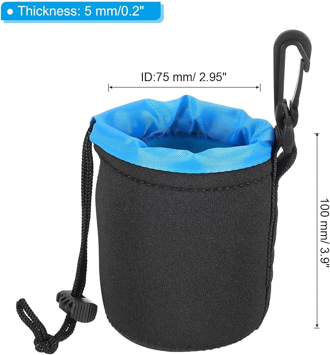 PATIKIL Camera Lens Bag 3" ID x 3.9" H Drawstring Lens Pouch 2Pcs | Black, Blue, with Thick Protective Neoprene Lens Case for DSLR Camera Lens Water Coffee Cups - Image 2