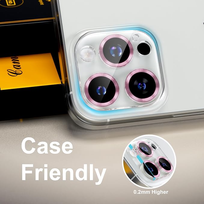 for 6 Pack iPhone 15 Pro/iPhone 15 Pro Max Camera Lens Protector [Drop Protection] [Case Friendly] [Easy Installation] 9H Tempered Glass Camera Screen Protector Cover, CD Pink - Image 6
