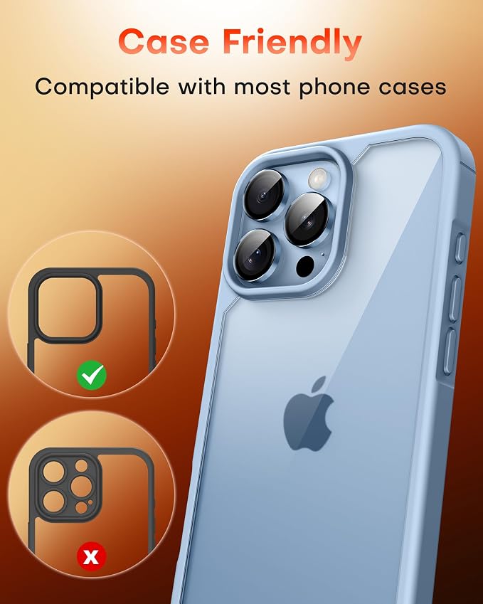 TOCOL Camera Lens Protector for iPhone 13 Pro Max/iPhone 13 Pro Tempered Glass HD Individual Scratch Resistant Camera Cover Accessories Case Friendly 2 Pack（Sierra Blue） - Image 7