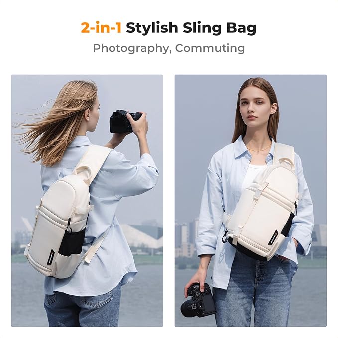 K&F CONCEPT Camera Sling Bag, Compact Crossbody Backpack, 10L | Fits Mirrorless & Small DSLR. Water-Repellent Twill Fabric. 5 Removable Dividers. Adjustable Strap 20.5–39.8 in. BS11 - Image 6