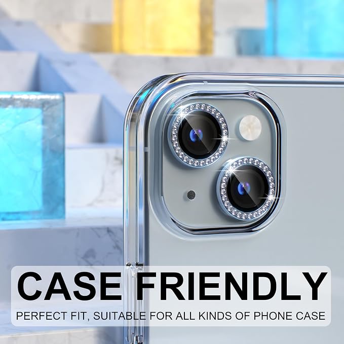 Choiche for iPhone 15/15 Plus Camera Lens Protector Bling, Diamond-Blue | Ultra HD, 9H Tempered Glass Camera Cover Screen Protector Metal Individual Ring Decoration Accessories, 2-Lens, 6.1/6.7-inch - Image 4