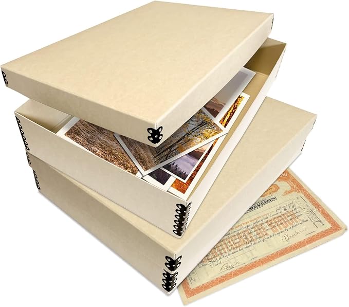 Lineco Museum Archival Storage Box, Drop Front, 11.75x17.75x3.75 in, Tan | Acid-Free with Metal Edge, Preserves Picture Longevity, Organize Photos, Newspapers, Prints, Documents, Crafts, DIY - Image 8