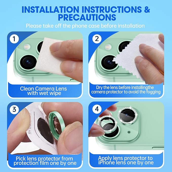 for iPhone 15/15 Plus Camera Lens Protector Bling Diamond, Green | Individual Metal, 9H Hardness, Scratch Resistant, Shockproof, Drop Protection, Case Friendly, Stylish Accessories - Image 6