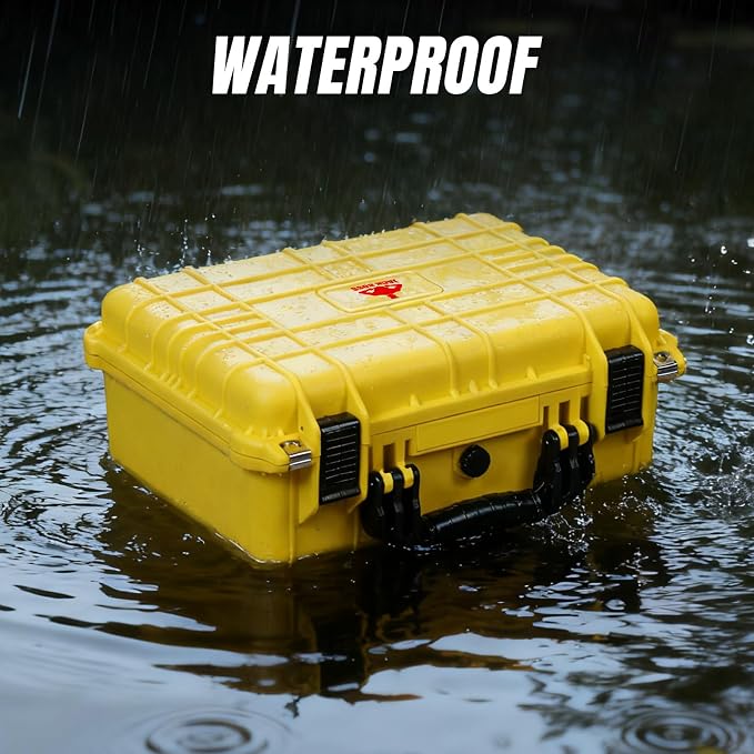 Jack Boss Waterproof Hard Camera Case with Pre-cut Foam,Yellow | Portable Protective Hard Shell Case With Updated Plastic Material,Fit Drones,Camera,Equipments,16x12.8x6.8 Inch - Image 4