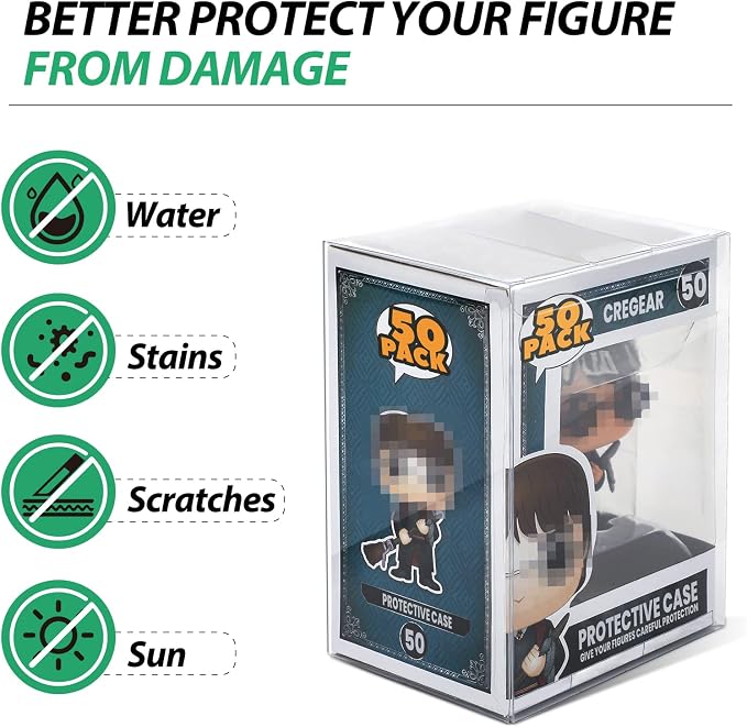 CreGear Display Box Compatible with Funko-4"-Pop Vinyl Figures, 50 Pack | Heavy Duty, Clear Plastic Protector Cases, Display Boxes with Locking Tab - Perfect for Protective Case Protectors Bulks - Image 2