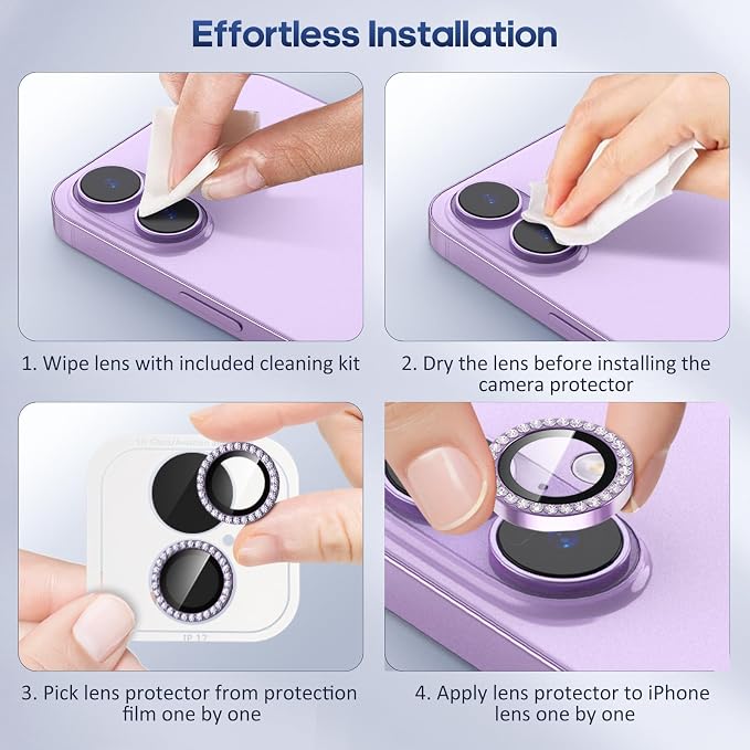 for iPhone 17 Camera Lens Protector Cover Bling Diamond, Purple | Individual Metal, 9H Hardness, Scratch Resistant, Shockproof, Drop Protection, Case Friendly, Stylish Accessories - Image 7