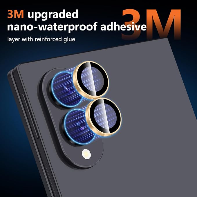 for Samsung Galaxy Z Fold 8 Camera Lens Protector, Individual Metal Ring Tempered Glass Lens Cover, [Strong Adsorption] Scratch Resistant Ultra-Thin HD Clear Lens Cover, 1 Set-Gold Ring - Image 4