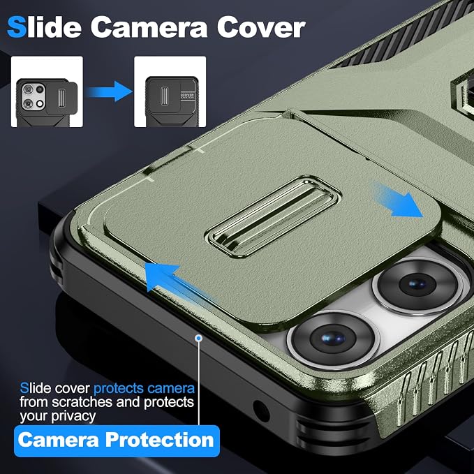 for Moto G 5G 2025 Case,with Sliding Camera Lens Cover,HD Screen Protector,360° Rotating Ring Kickstand,AYMECL Military-Grade Shockproof Protective Cover for Motorola Moto G 5G 2025,Army Green - Image 2