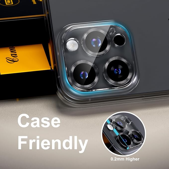 for 6 Pack iPhone 15 Pro/iPhone 15 Pro Max Camera Lens Protector [Drop Protection] [Case Friendly] [Easy Installation] 9H Tempered Glass Camera Screen Protector Cover, CD Black - Image 6