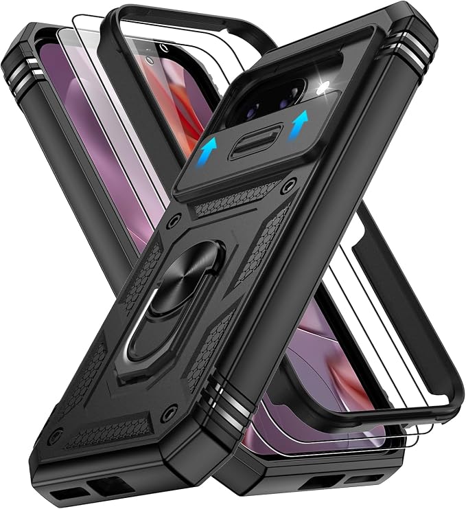 Gritup for Pixel 9A Case Military-Grade Shockproof with Kickstand, Black | with 2 PCS Screen Protector, Slide Camera Cover, Heavy Duty Outdoor Protection Full Body Funda para Google 9 A Phone Cover by Gritup