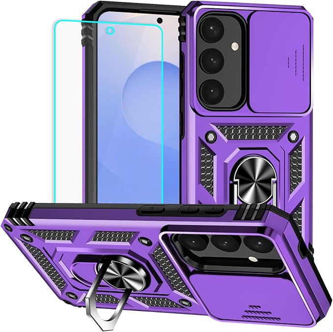 for Galaxy S24 Plus/S25 Plus Case with Screen Protector: [Military Grade 20ft. Drop Tested] Slide Camera Cover Ring Shockproof Protective Phone Case for - Samsung Galaxy S24 Plus/S25 Plus (Purple) by HNHYGETE