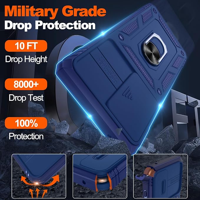 for Samsung Galaxy Note 20 Ultra Case with Screen Protector*2, Note 20 Ultra Phone Case Build in 360° Rotating Ring Kickstand, Military Grade Protective Case for Samsung Note 20 Ultra Phone, Blue - Image 3