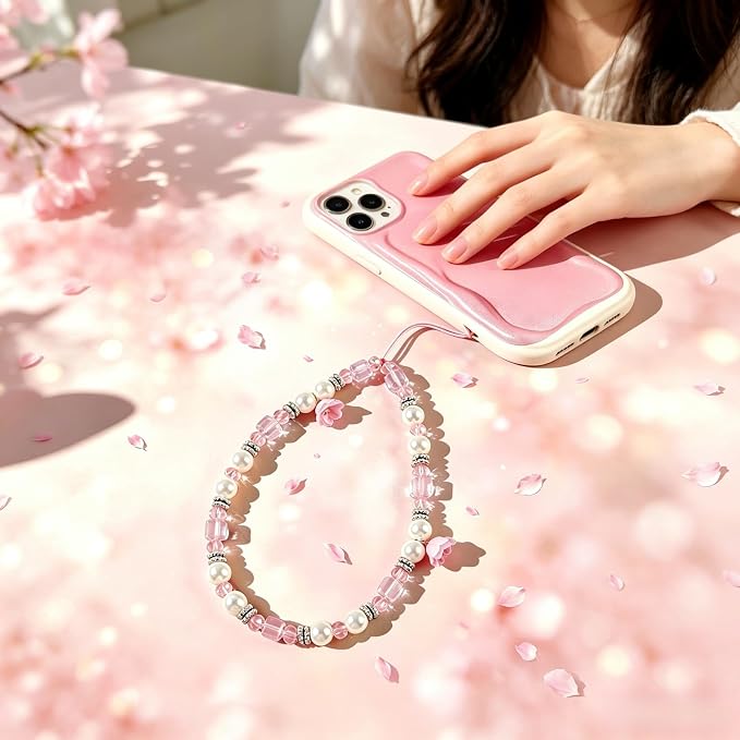 Phone Charm Beaded Camera Wrist Strap Cute Chain Lanyard Wristlet | Camera Wristlet Crystal Pearl Camera Charm Strap Girly Phone Charms Strap Bag Purse Charms for Women - Image 3
