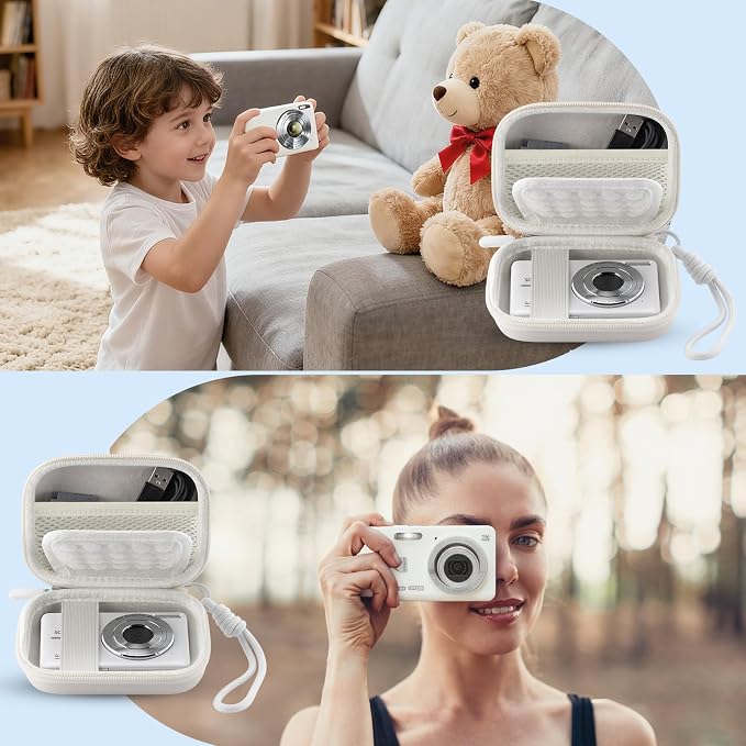 Camera Case for Digital Camera CAMKORY DC403 FHD 1080P/ KODAK PIXPRO FZ55/ FZ45, Small Travel Compact Camera Holder with Mesh Pocket for Accessories SD Card (White) - Image 6