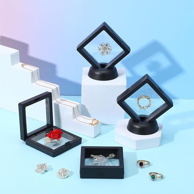 60Pcs 3D Floating Display Case Jewelry Storage Box Coin Frame Holder | Stands for Antique Challenge Coins, Medallion Shells Gems Rocks Pins (Black,3.5 Inch) - Image 3