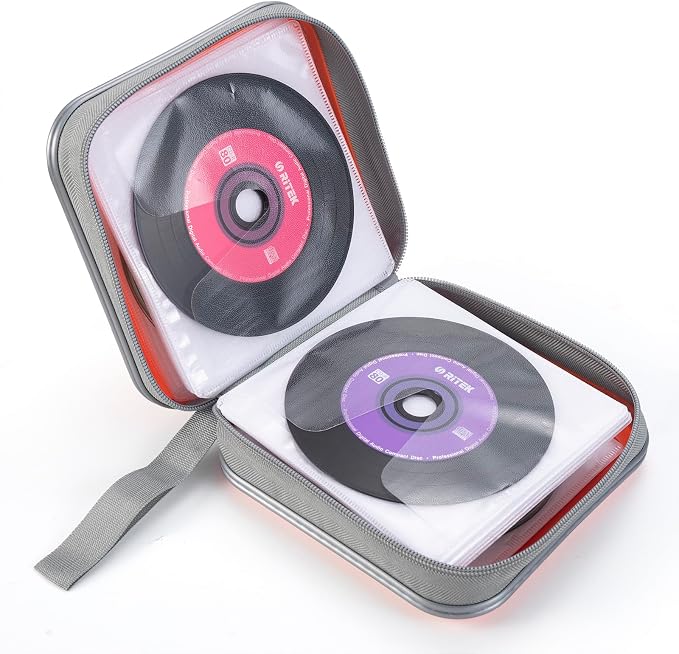 alavisxf xx CD Case, 48 Capacity Hard Plastic Zipper Disc Wallet for Car | DVD Holder, Portable Hand Strap, Anti-Slip Sleeves, Scratch-Resistant Sleeves, Disc Storage Organizer, for Home Office Travel - Image 5
