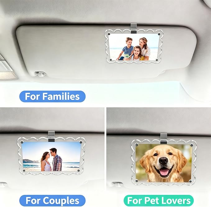 2 Pack Magnetic Car Visor Photo Holder, 2.36 x 3.54 inch Scalloped Clear Acrylic Car Picture Frame Clip for Sun Visor, Personalized Vehicle Photo Display for Family, Pets - Image 6