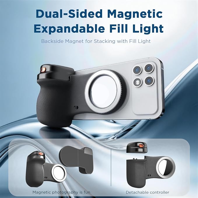 Magnetic Phone Camera Grip, Shutter Grip Handle Holder for iPhone/Android with Detachable Wireless Shutter Remote and Convenient Keychain Hook - Image 2