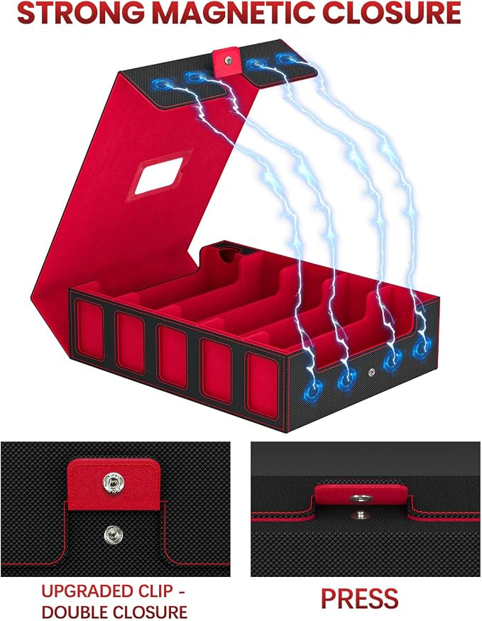 5 Row Trading Card Storage Box, Fit 4200+ Sleeveless Cards, Black & Red | Large Capacity, Portable Handle, Include 30 Divider, 8 Supporters, 1 Dice Tray, Compatible for MTG/TCG/Magic Sports Cards - Image 4