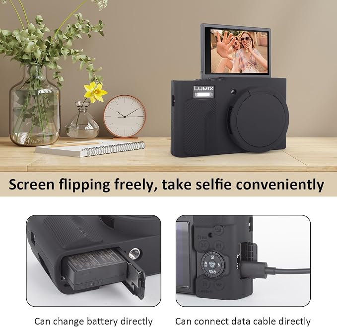 MUZIRI KINOKOO Silicone Sleeve Compatible for Panasonic Lumix ZS99 Camera - Soft Protective Cover for DC-ZS99/TZ99 Digital Camera with Removable Lens Cover - Anti-Slip & Anti-Scratch - Black - Image 5