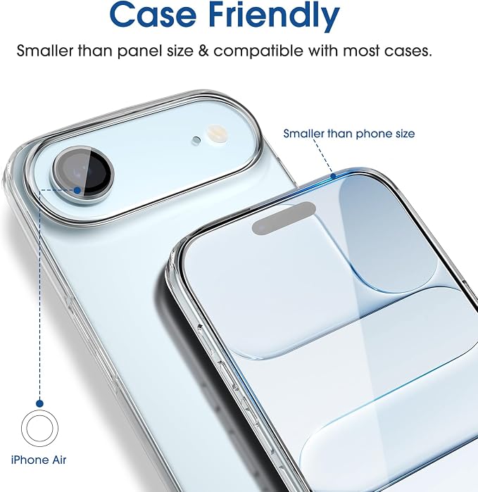 amFilm OneTouch for iPhone Air Screen Protector 6.5'' Tempered Glass | Auto-Alignment, 30s Install, Bubble Free, Scratch & Drop Protection, HD Clear, Camera Lens Protector[2+2 Pack] (17A-6.5'') - Image 7