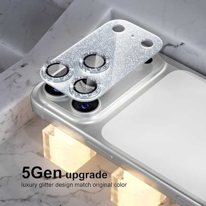 Choiche for iPhone 17 Pro Max Camera Lens Protector, Glitter-Silver | Bling Metal Camera Cover with 9H Tempered Glass Lens Screen Protector Accessories, Strong Adsorption, Case-Friendly, 6.9-inch - Image 7