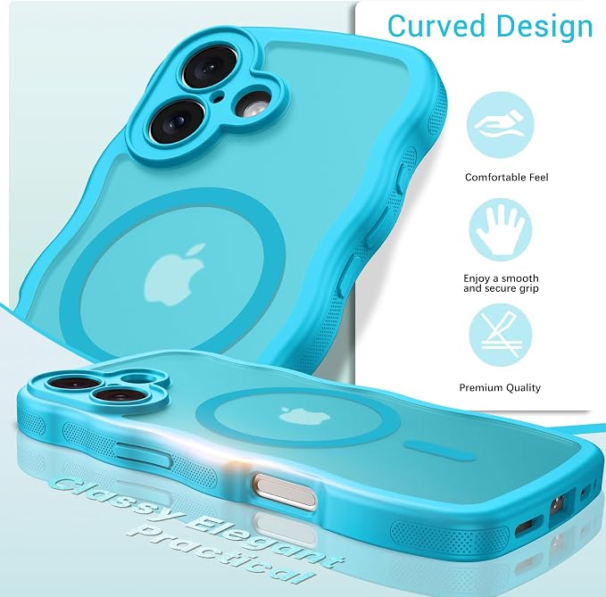 BENTOBEN Magnetic for iPhone 17 Case, Cute Wavy Full Camera Protection [Compatible with MagSafe] Translucent Matte Anti-Slip Bumper Women Girls Boys Protective Cover for 17 6.3", Lake Blue - Image 8