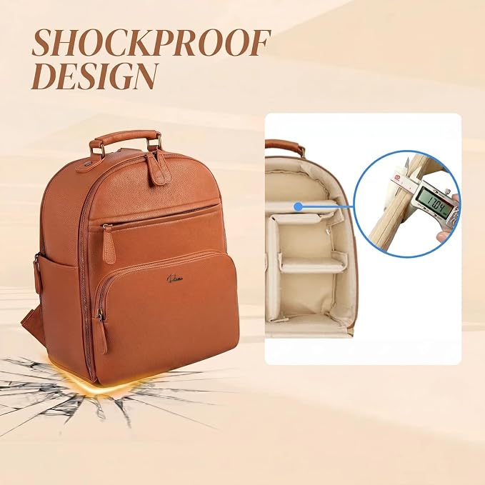 Small Camera Backpack, Classic PU Leather for DSLR, Professional Camera Bag for Photographers with 11 Inch Pad/Tablet Compartment, 10L Brown - Image 4
