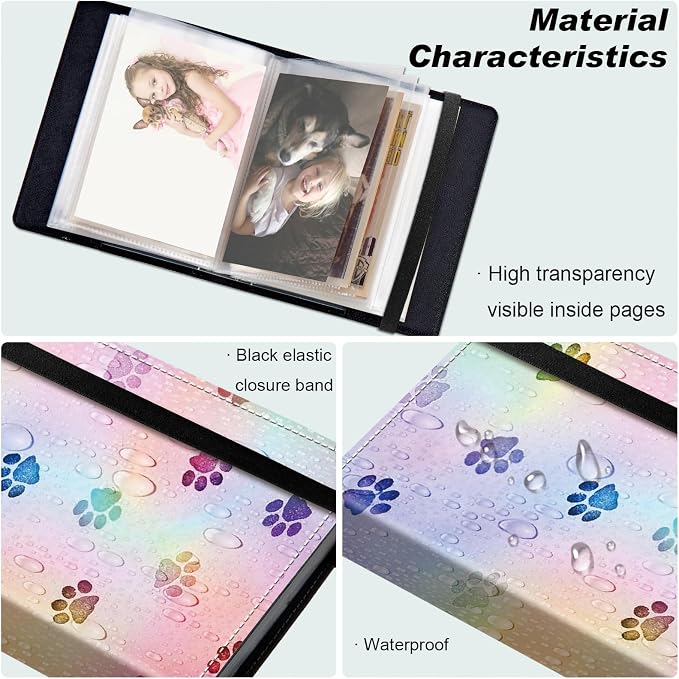 DEGDFSGR Small Photo Album 4x6 60 Pockets 120 Photos - Adventure Book Baby Photo Albums Photo Books for 4X6 Pictures Memory Book with Black Elastic Band for Photo Storage, Colorful Footprint - Image 5