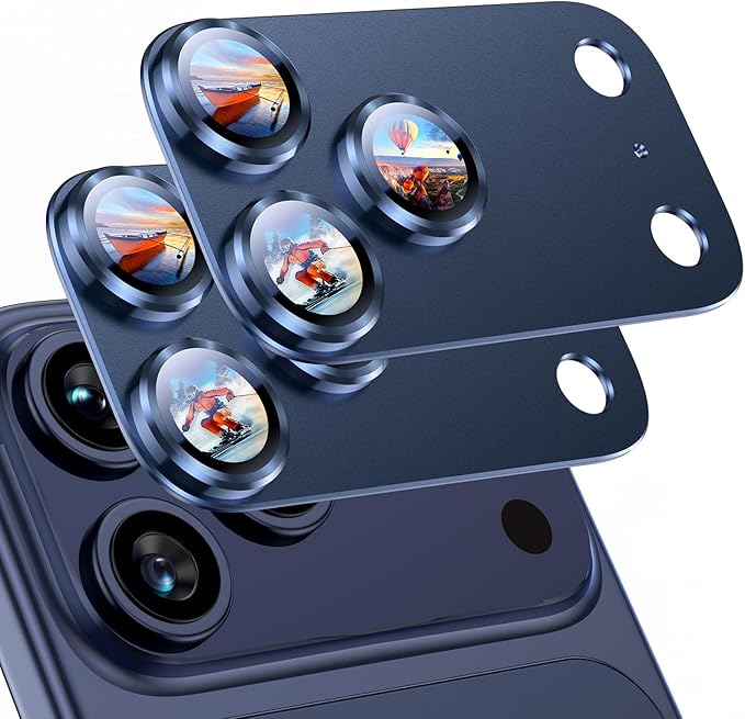 Uyiton for iPhone 17 Pro Max Camera Lens Protector, Metal Frame Glass Cover | Not Easy to Break, Strong Adsorption, Case-Friendly, Metal 9H Sapphire Glass Rear Camera Screen Cover, Deep Blue, 2 Packs by Uyiton