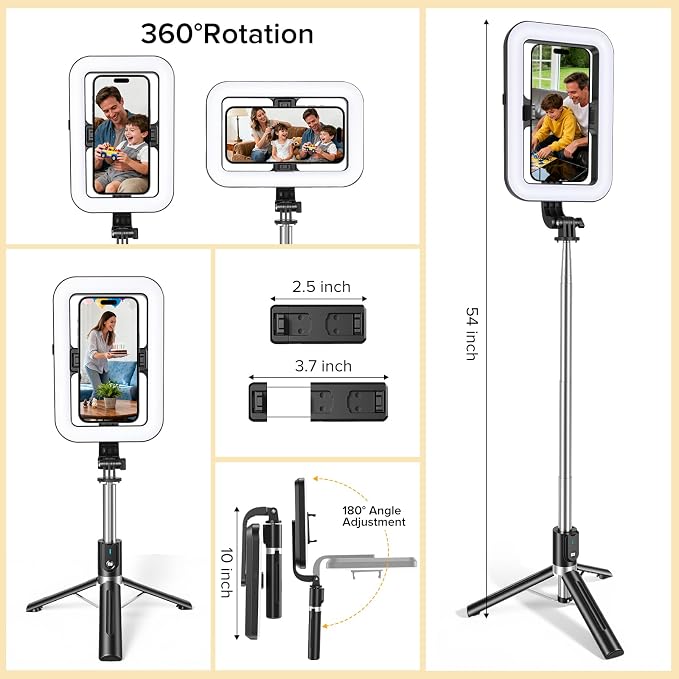 Selfie Ring Light with 54" Tripod Stand, Selfie Light for iPhone | Selfie Light with Extendable Tripod Stand with Phone Holder & Wireless Remote for iPhone & Android,YouTube, Makeup,TIKTok - Image 5